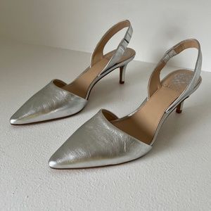 Vince Camuto silver metallic pointed toe sling back